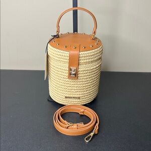 Rachel Zoe | Straw Woven Summer Spring Vacation Beach Bucket Bag w/ Crossbody